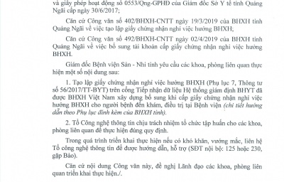 Thông báo số 263/BVSN-KHTH V/v taojlaapj giấy chứng nhận nghỉ việc hưởng BHXH